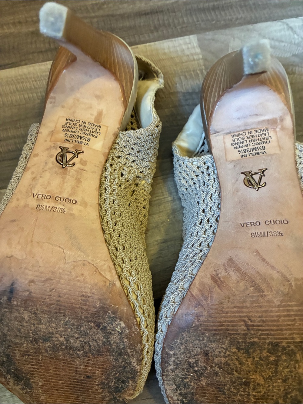 Vince Camuto Beige Crochet Peep-Toe Heels - Picture 14 of 16